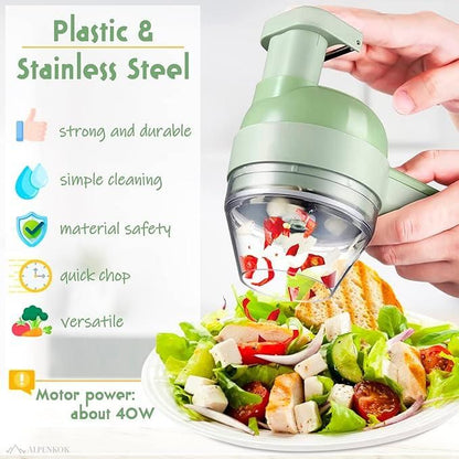 4 in 1 Rechargeable Electric Vegetable Chopper & Slicer for Kitchen – Chop, Slice, Grate in Seconds