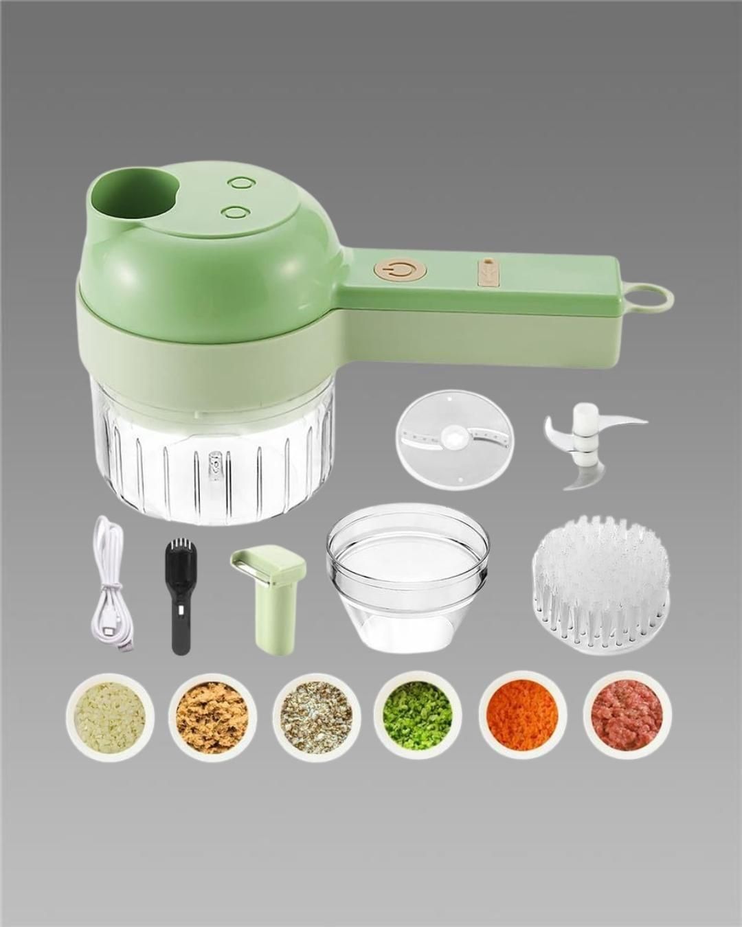 4 in 1 Rechargeable Electric Vegetable Chopper & Slicer for Kitchen – Chop, Slice, Grate in Seconds